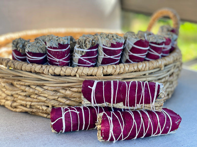 White Sage Smudge Stick w/ Rose Petals