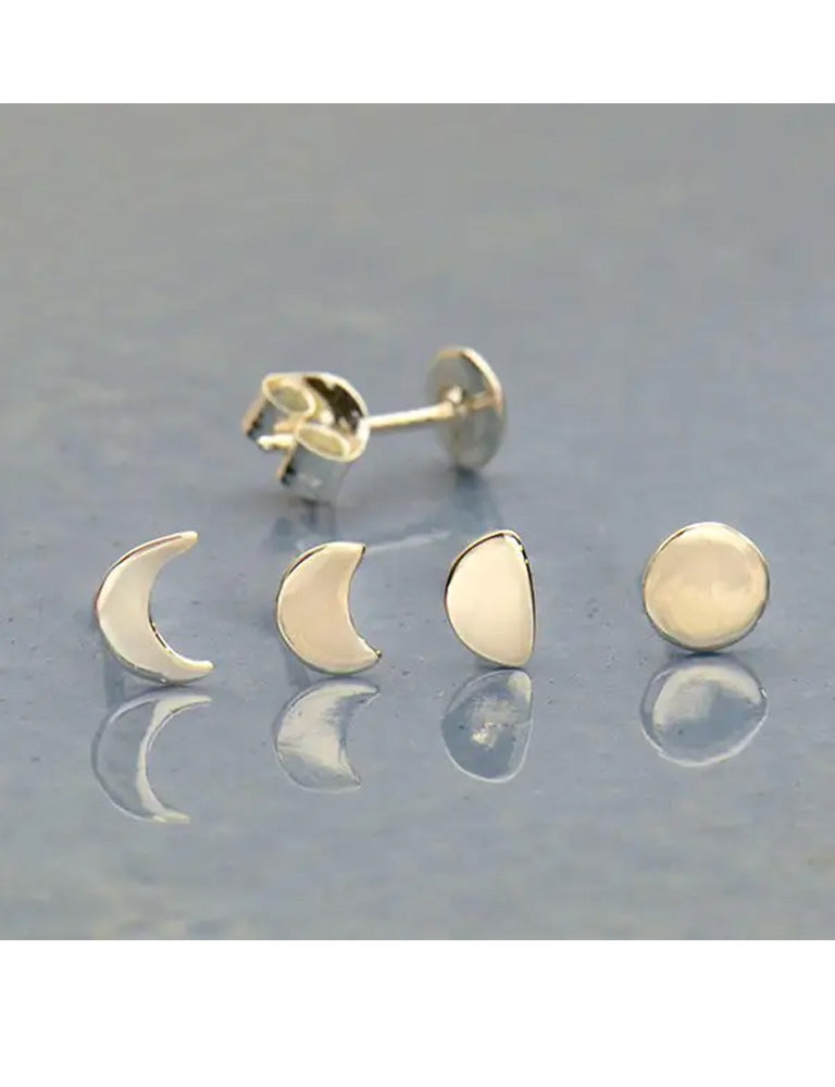 Sterling Silver Moon Phase Post Earring Set