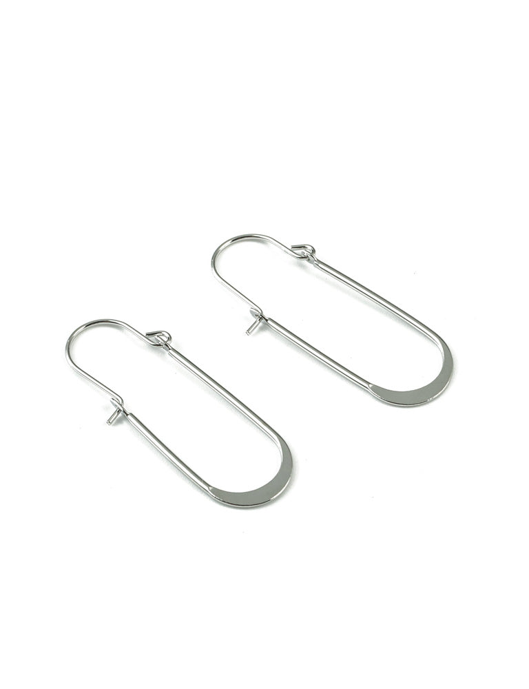 Oblong Wire Hoop Earrings - Silver