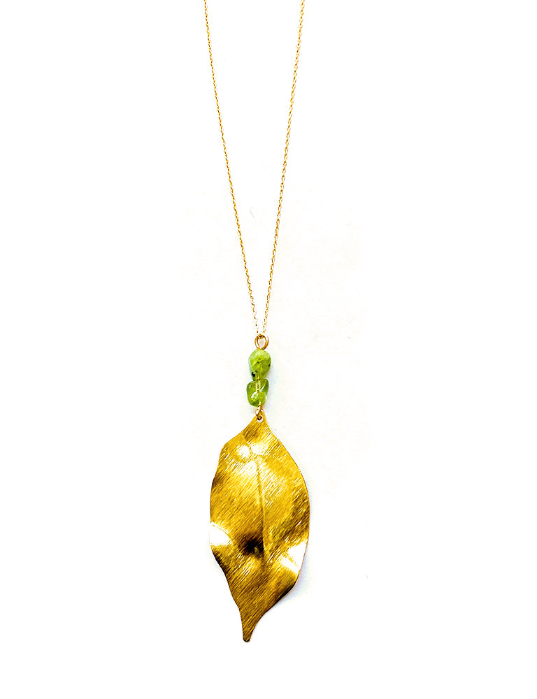 Peridot + Brass Leaf Necklace