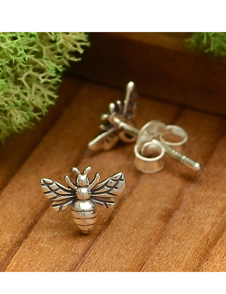 Sterling Silver Tiny Bee Post Earrings