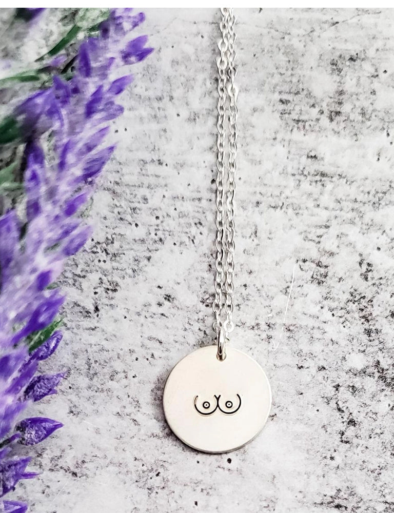 Sterling Boobie Necklace, Silver Boob Necklace