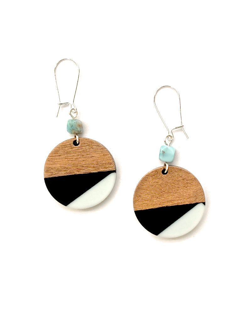Wood + Larimar Circle Earrings